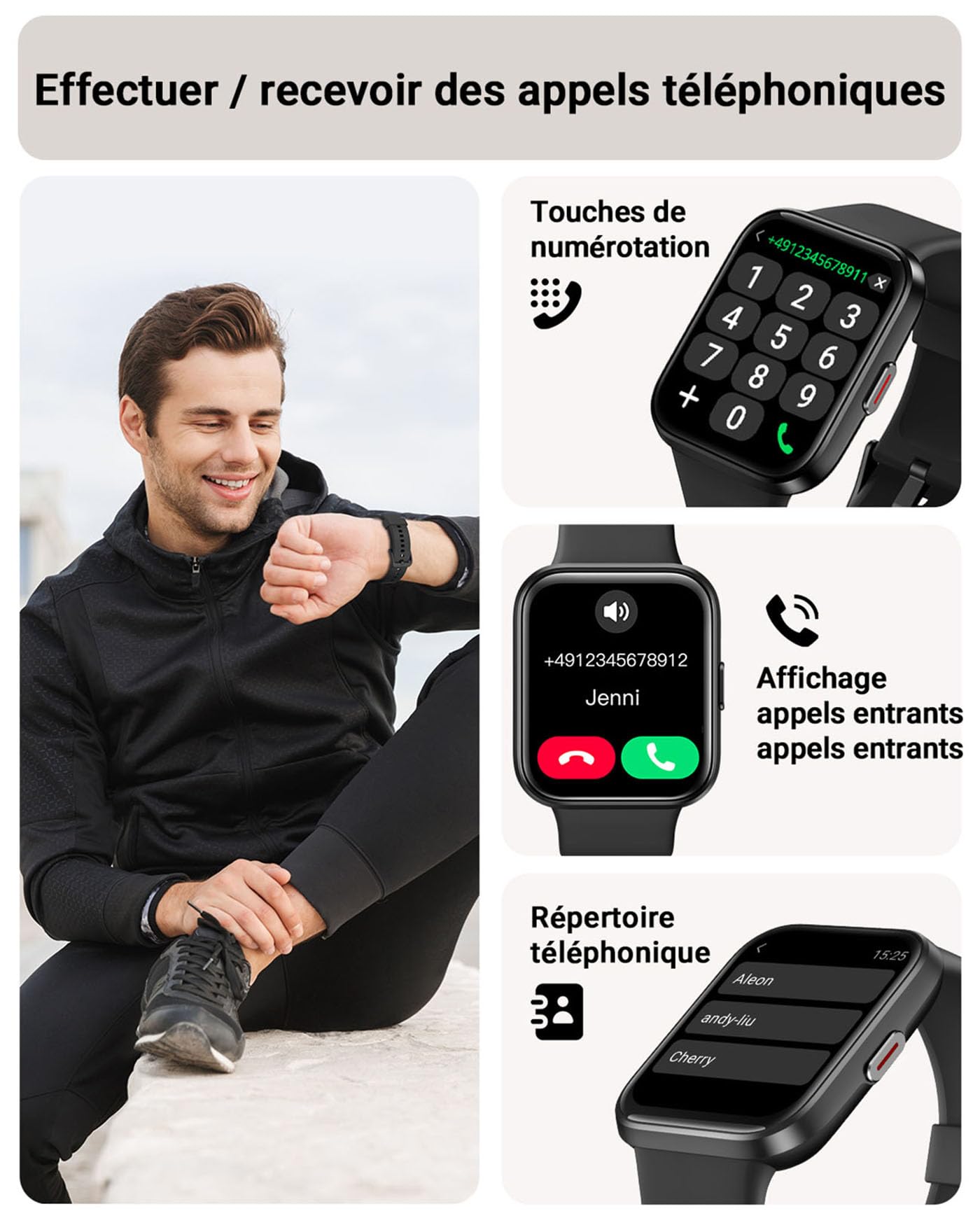 Montre connectée homme femme 1,85" Alexa — 100+ modes sport, SpO2, 3ATM