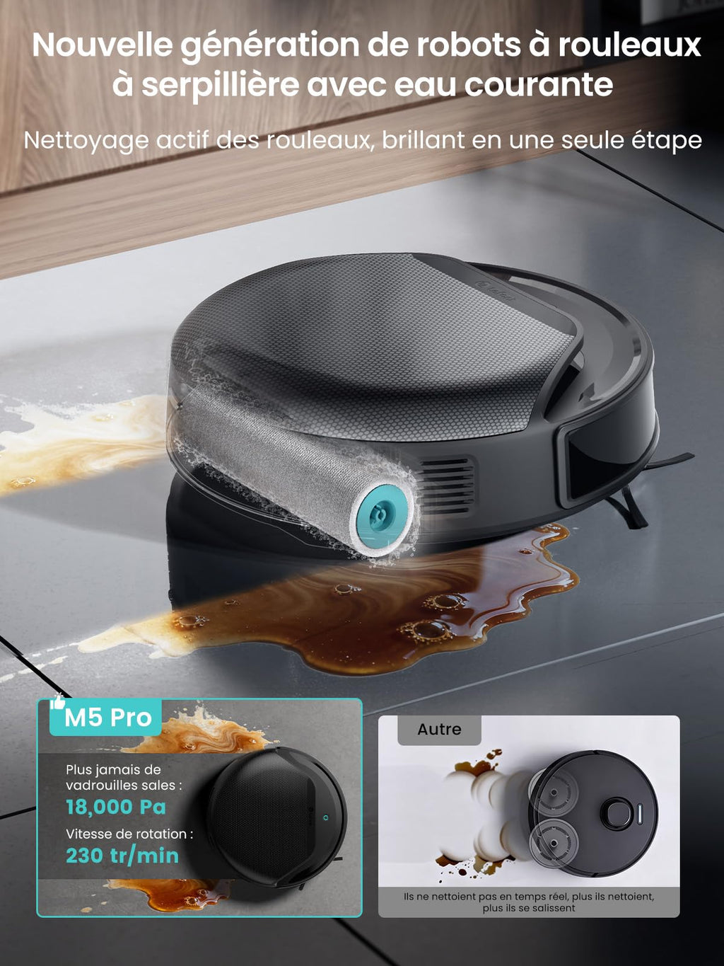 Robot aspirateur laveur 18000Pa nettoyage automatique intelligent navigation