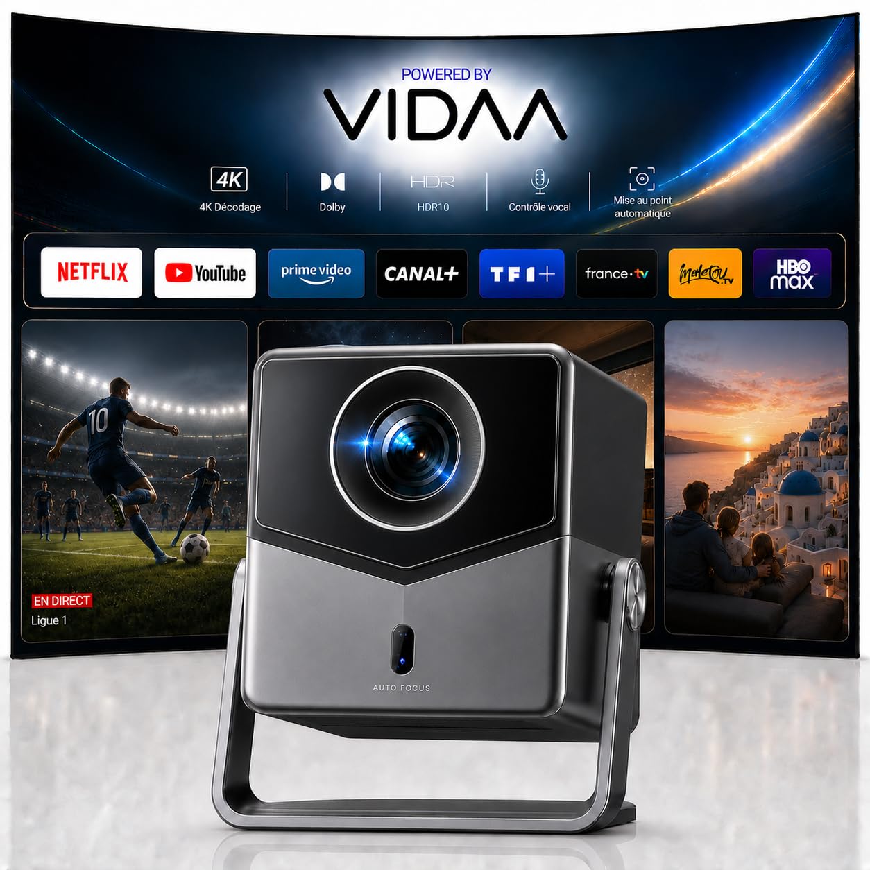 Vidéoprojecteur 4K VIDAA OS 1400 ANSI Dolby 36W ultra-rapide intelligent