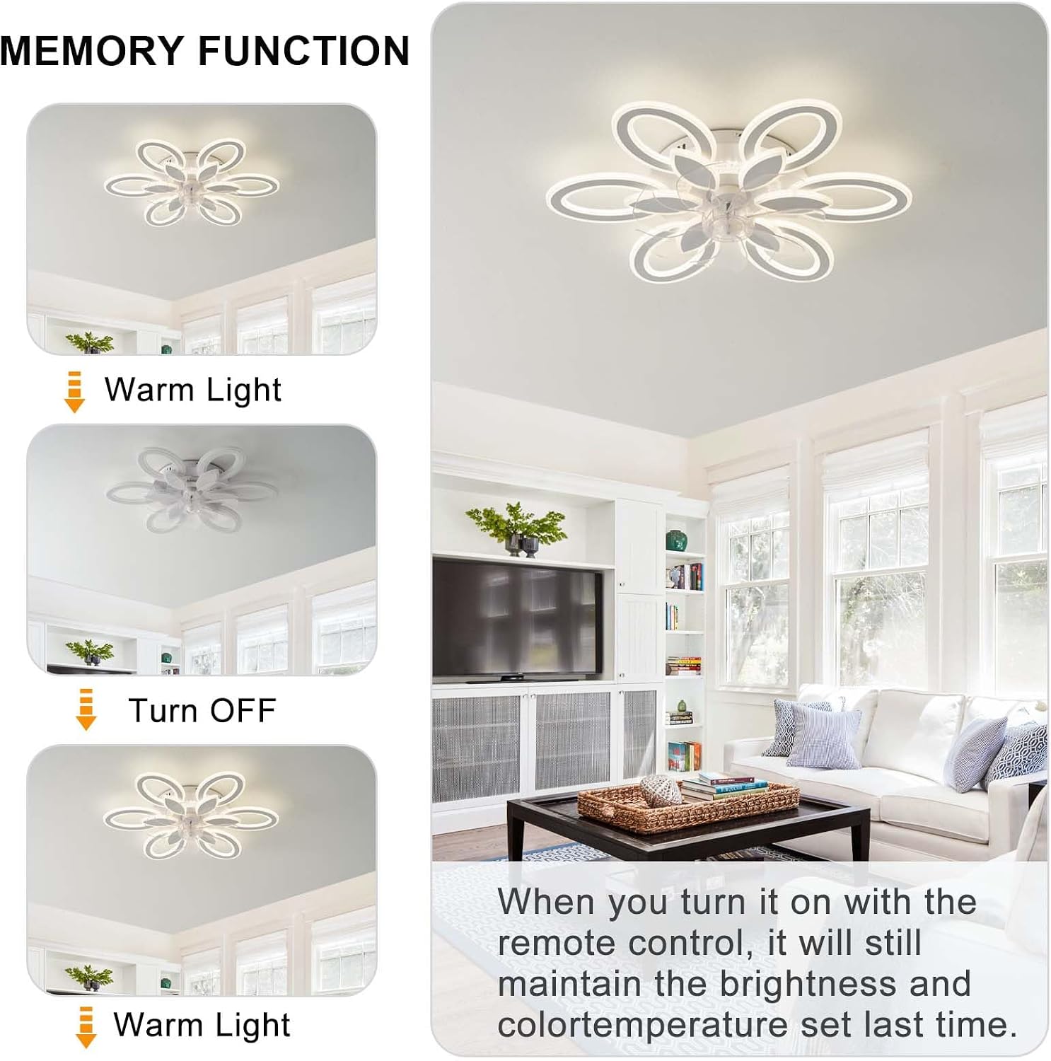 Ventilateur de plafond LED silencieux — 6 vitesses, télécommande — vue 4