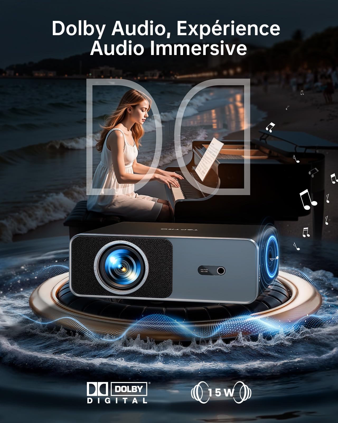 Vidéoprojecteur 4K home cinéma 1000 ANSI portable compatible Netflix