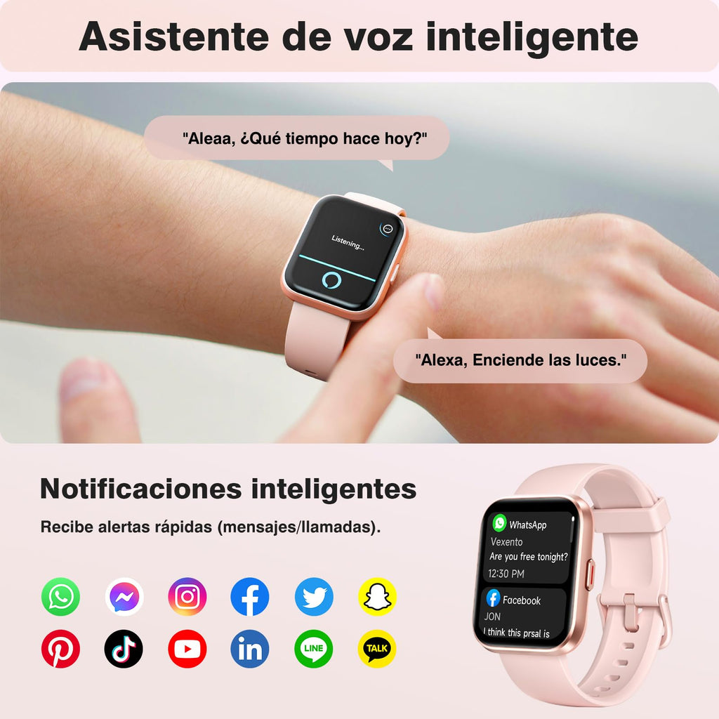 Montre connectée femme 1,8" — appels Bluetooth, Alexa, 120 modes sport, IP68