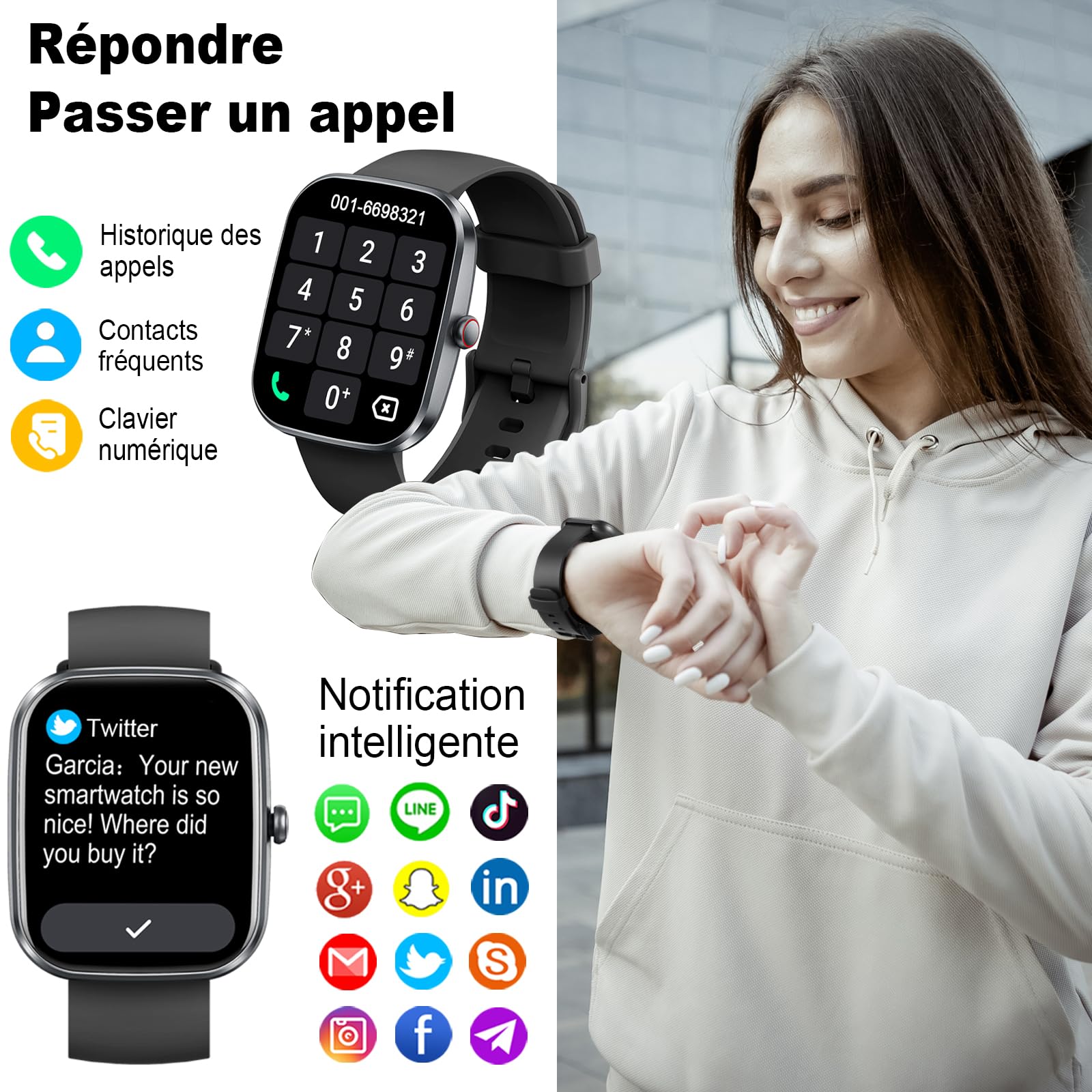 Montre connectée homme femme appel Bluetooth sport fitness tracker