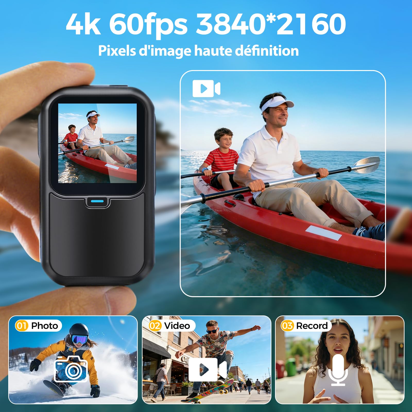 Caméra sport 4K 60fps double écran WiFi 130° stabilisation action cam