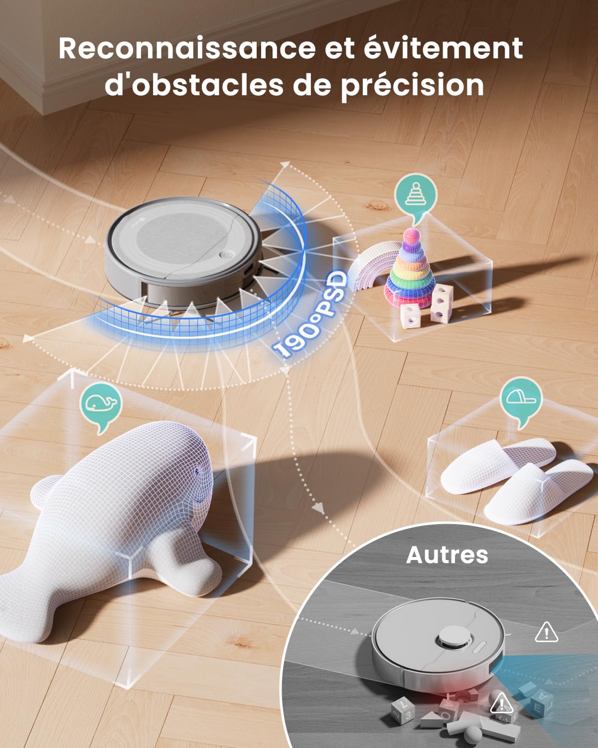 Robot aspirateur 6000Pa navigation laser ToF évitement précis obstacles