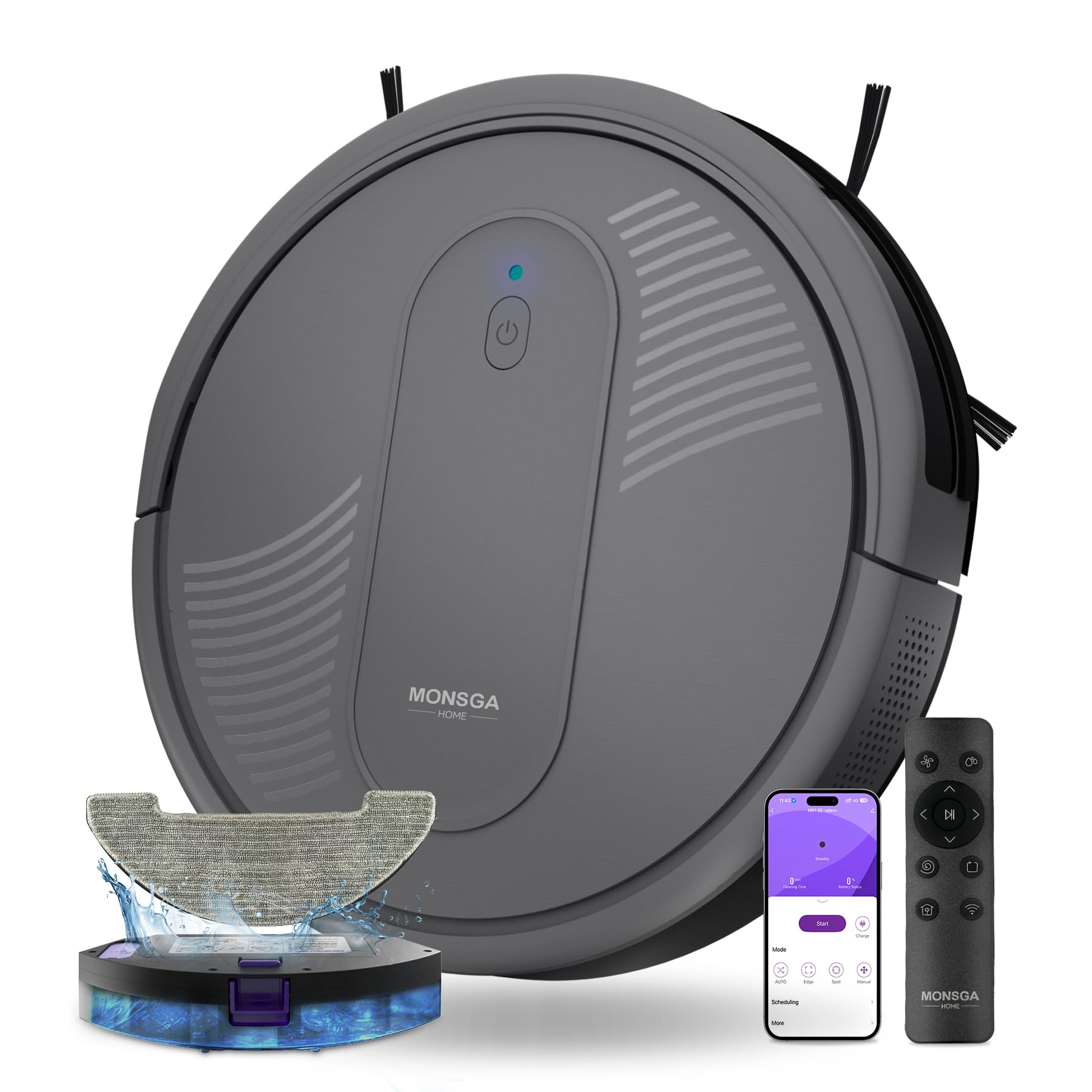 Robot aspirateur laveur 3 en 1 4000Pa 140min navigation autonome fin