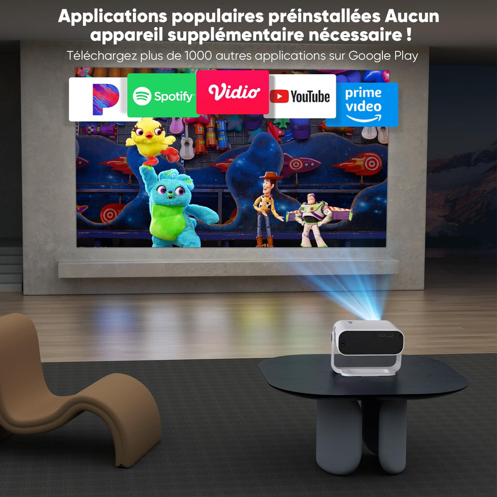 Vidéoprojecteur intelligent Full HD 1080P natif — applications intégrées, WiFi & Bluetooth, home cinéma sans fil