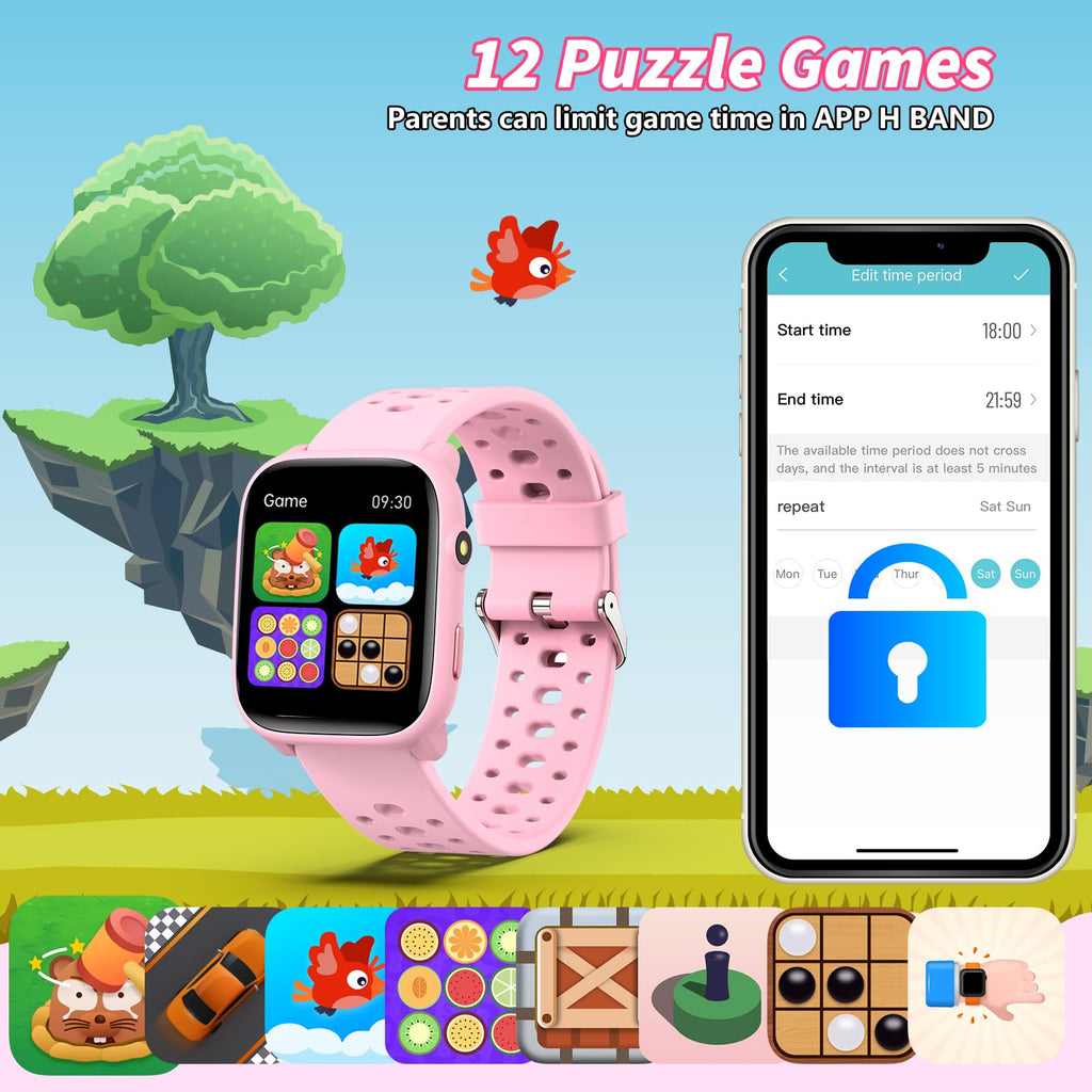 Montre connectée enfant HD 1,83" — 100+ modes sport, podomètre, 100+ cadrans