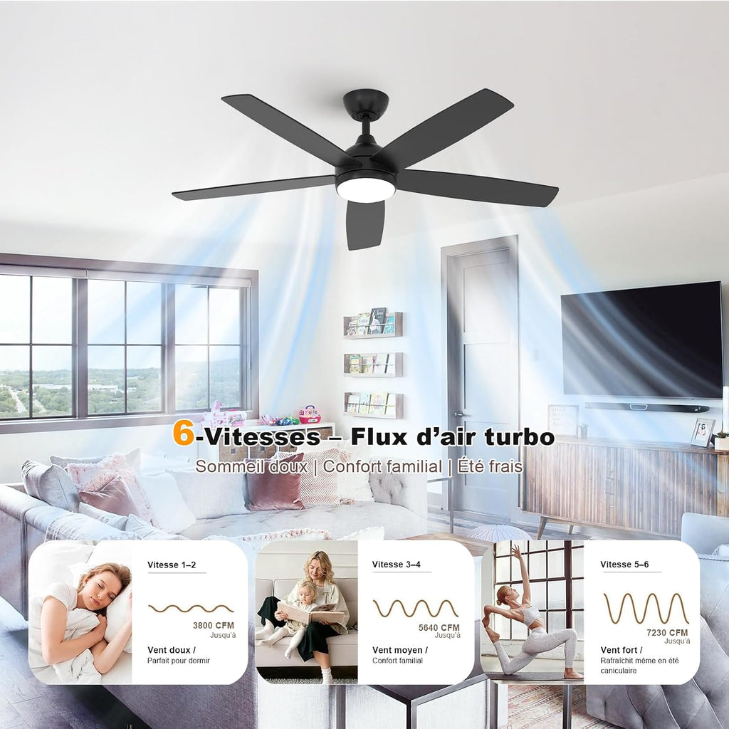Ventilateur de plafond 132 cm LED — moteur DC silencieux été/hiver — vue 3