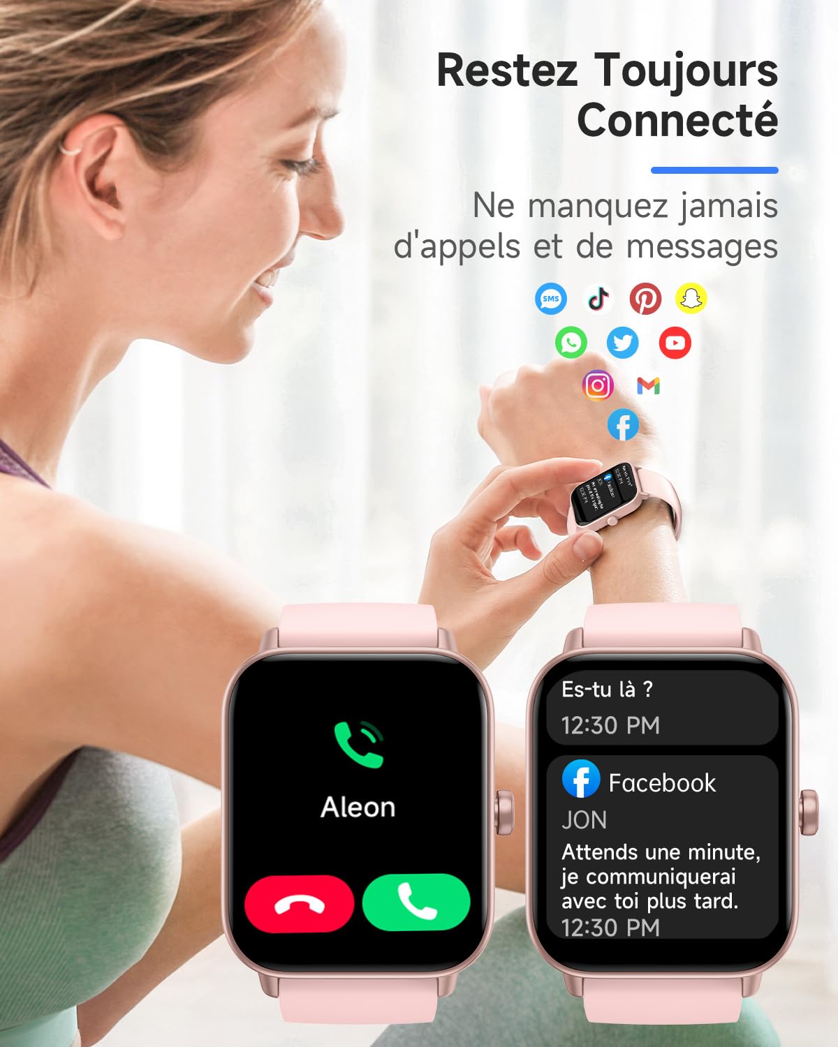 Montre connectée femme 1,8" Alexa intégrée — cardio, sommeil, SpO2, IP68