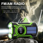 Radio portable AM/FM d'urgence — enceinte Bluetooth, solaire/dynamo/USB, lampe et SOS