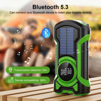 Radio portable AM/FM d'urgence — enceinte Bluetooth, solaire/dynamo/USB, lampe et SOS