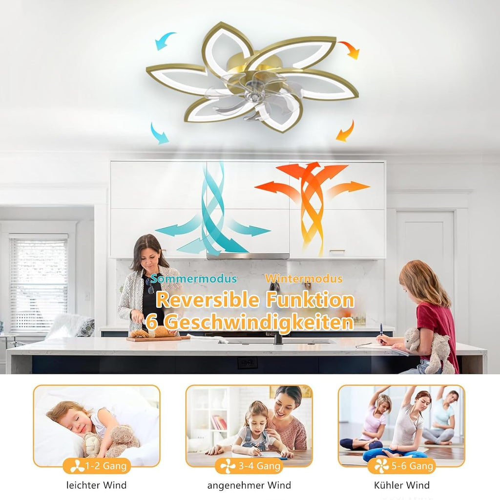 Ventilateur de plafond LED 78 cm doré — dimmable, télécommande + appli — vue 3