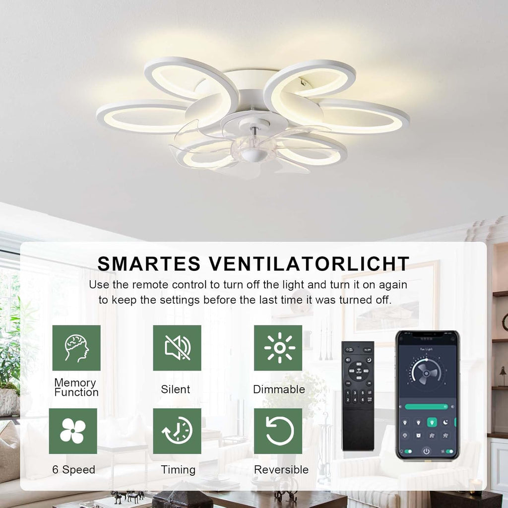 Ventilateur de plafond lustre LED Alexa — design fleurs élégant — vue 6