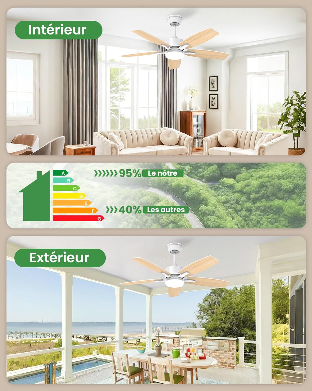 Ventilateur de plafond 106 cm LED télécommande — silencieux 20 dB — vue 7