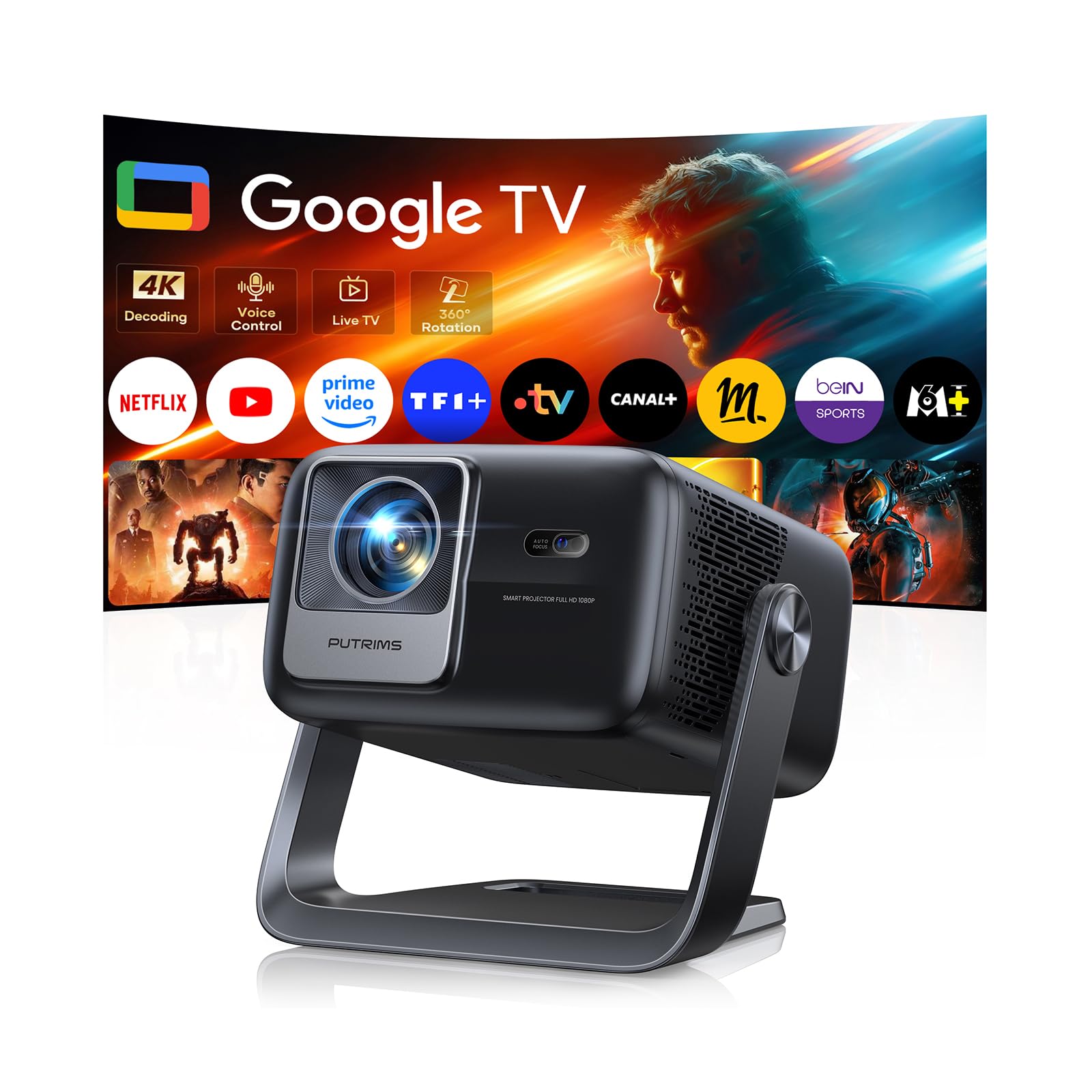 Vidéoprojecteur 4K Google TV 1300 ANSI home cinéma enceinte 36W