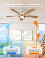 Ventilateur de plafond 142 cm télécommande LED — bois clair silencieux — vue 4
