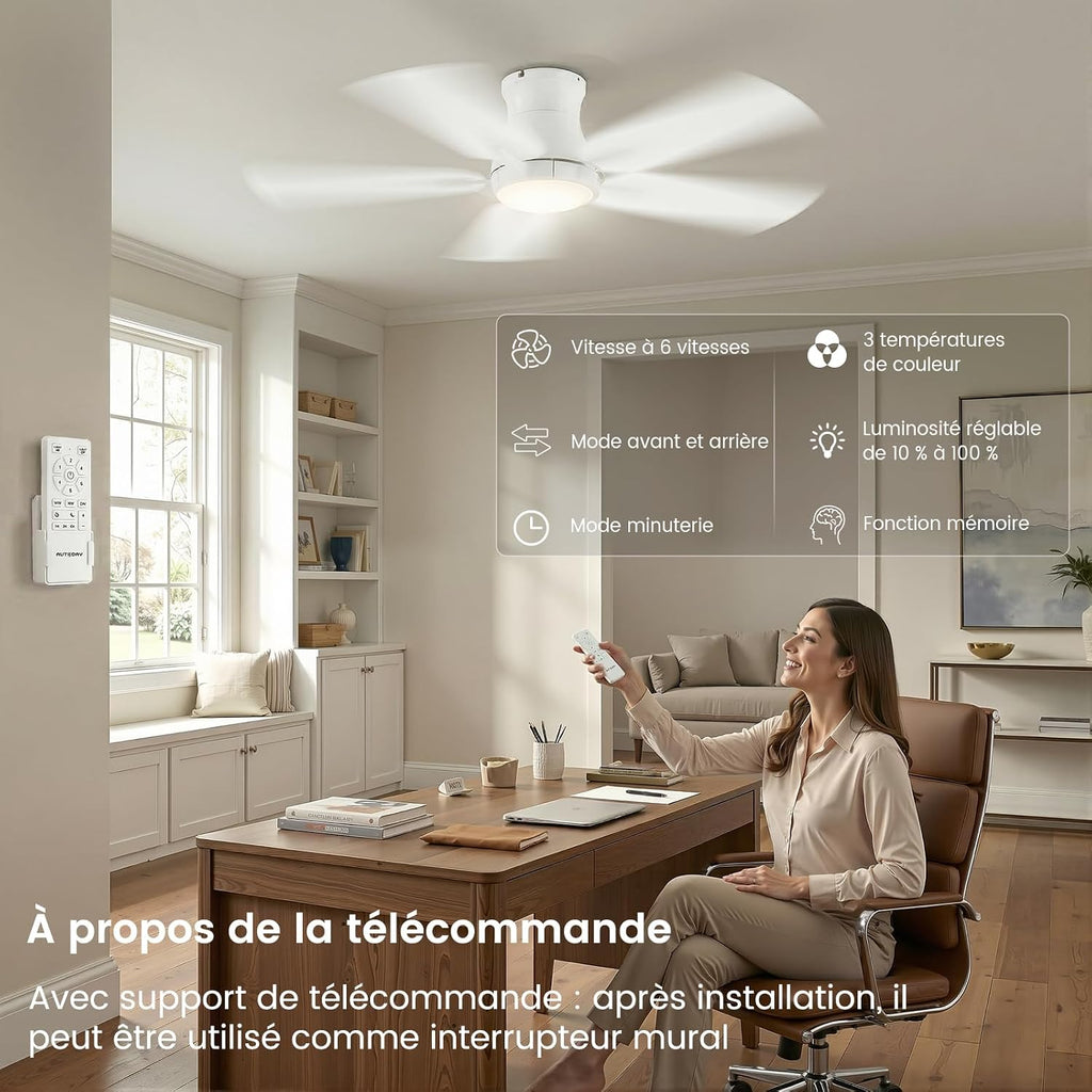 Ventilateur de plafond 122 cm LED 3 couleurs — moteur DC silencieux — vue 2
