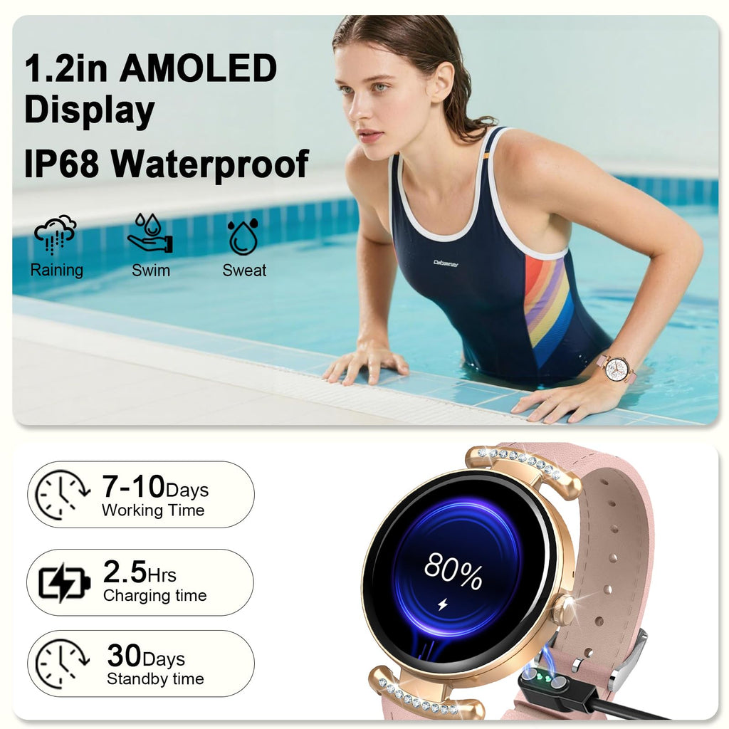 Montre connectée femme AMOLED 1,2 pouces appel Bluetooth fréquence cardiaque