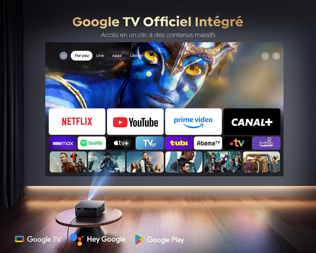 Vidéoprojecteur 4K 1600 ANSI Google TV Disney+ Netflix autofocus