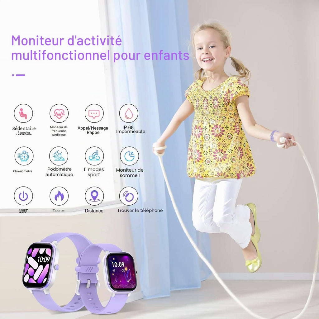 Montre connectée enfant IP68 — 19 modes sport, podomètre, cardio, sommeil