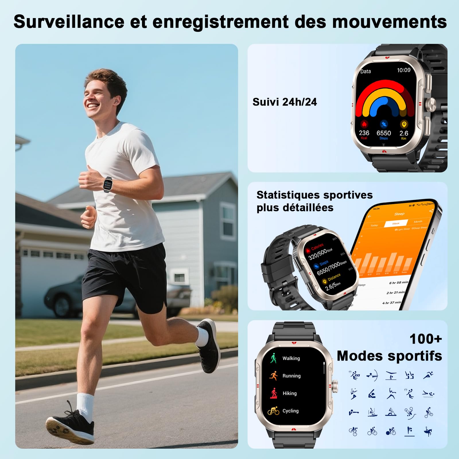 Montre connectée homme GPS intégré 2,06 pouces HD appel Bluetooth sport
