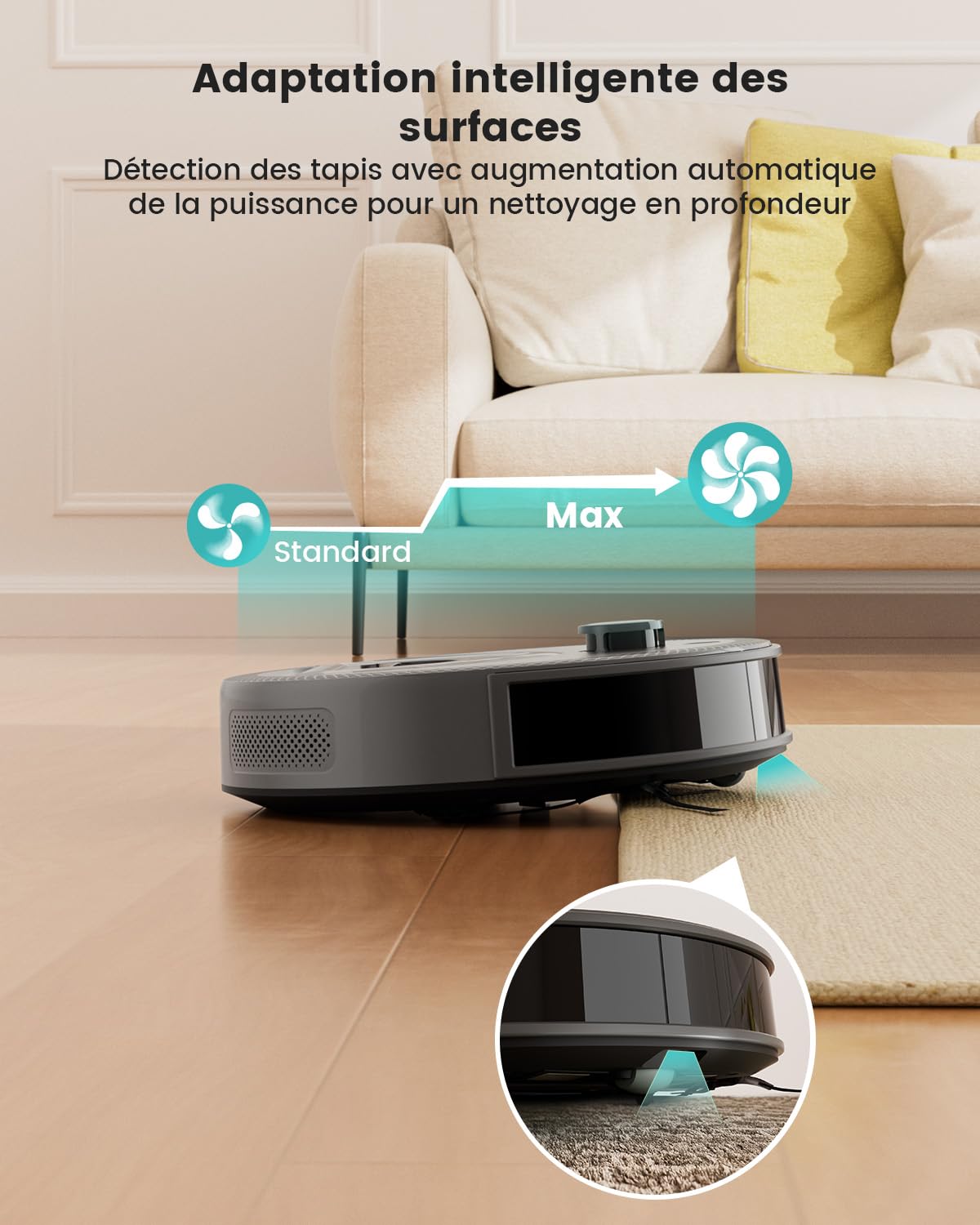 Robot aspirateur laveur 3 en 1 5000Pa navigation LiDAR cartographie sol
