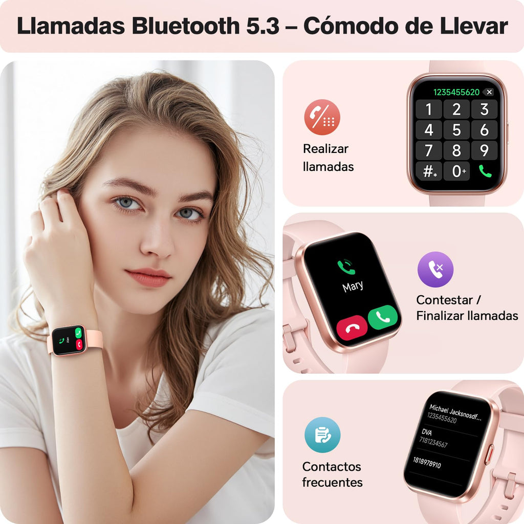 Montre connectée femme 1,8" — appels Bluetooth, Alexa, 120 modes sport, IP68