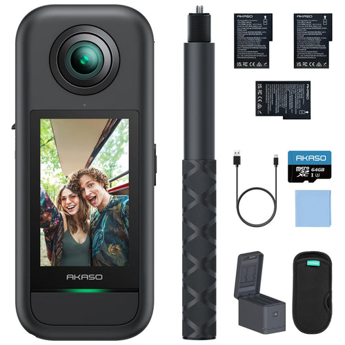 Caméra sport 360° 5.7K 72MP — stabilisation, kit création, carte 64Go