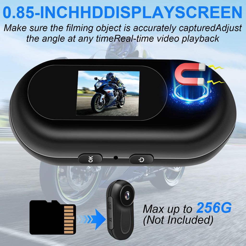Mini caméra casque 1080P 27 g — écran HD, longue autonomie, kit de fixations universel