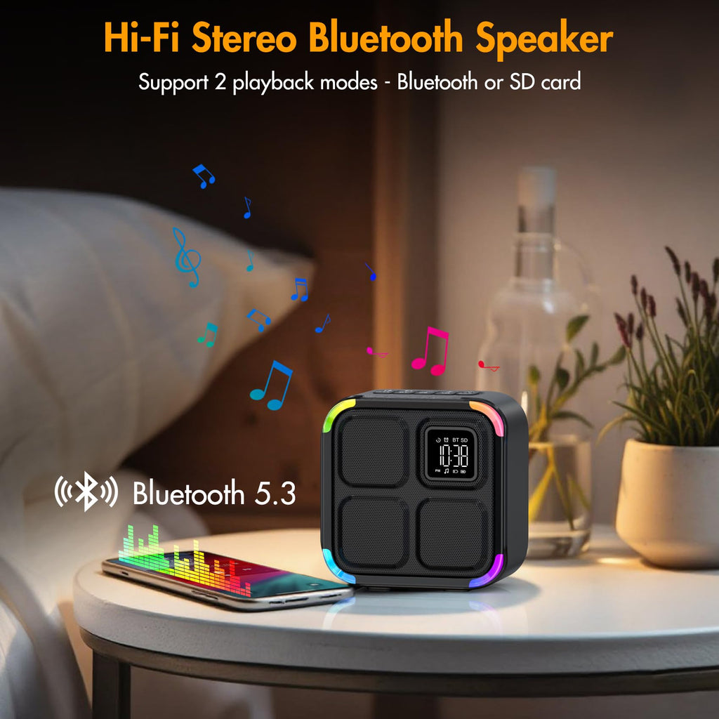 Enceinte Bluetooth 5-en-1 avec veilleuse — machine à bruit blanc, 30 sons, réveil LED