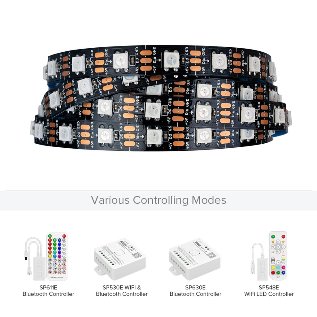 Ruban LED WS2812B adressable 5 m — LED pilotables une à une, DC 5V, effets dynamiques, découpable