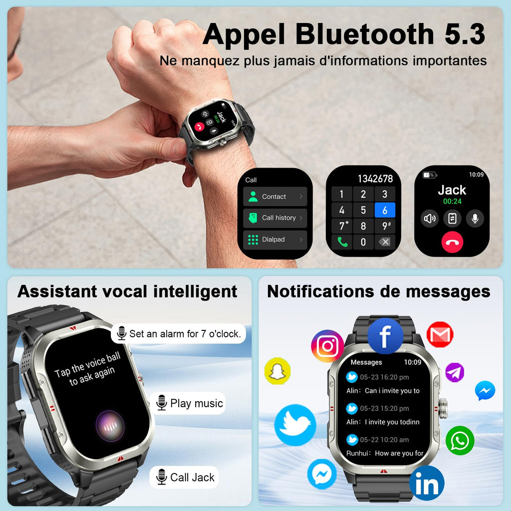 Montre connectée homme GPS intégré 2,06" — appels Bluetooth, 110 modes sport, IP68