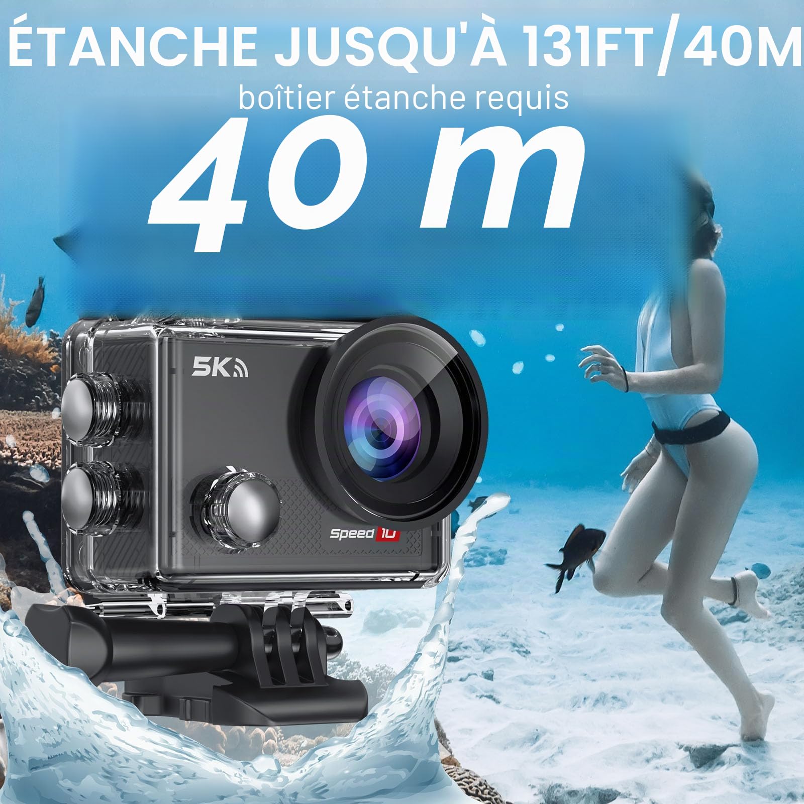 Caméra sport 5K 30fps 30MP sous-marine 40m étanche WiFi action cam