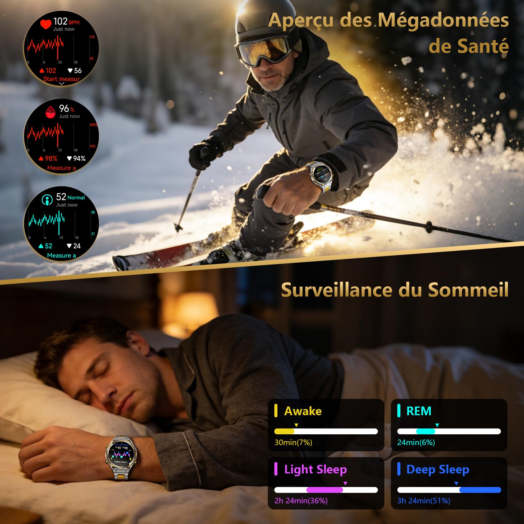 Montre connectée homme style business luxe or 14K ChatGPT intégré