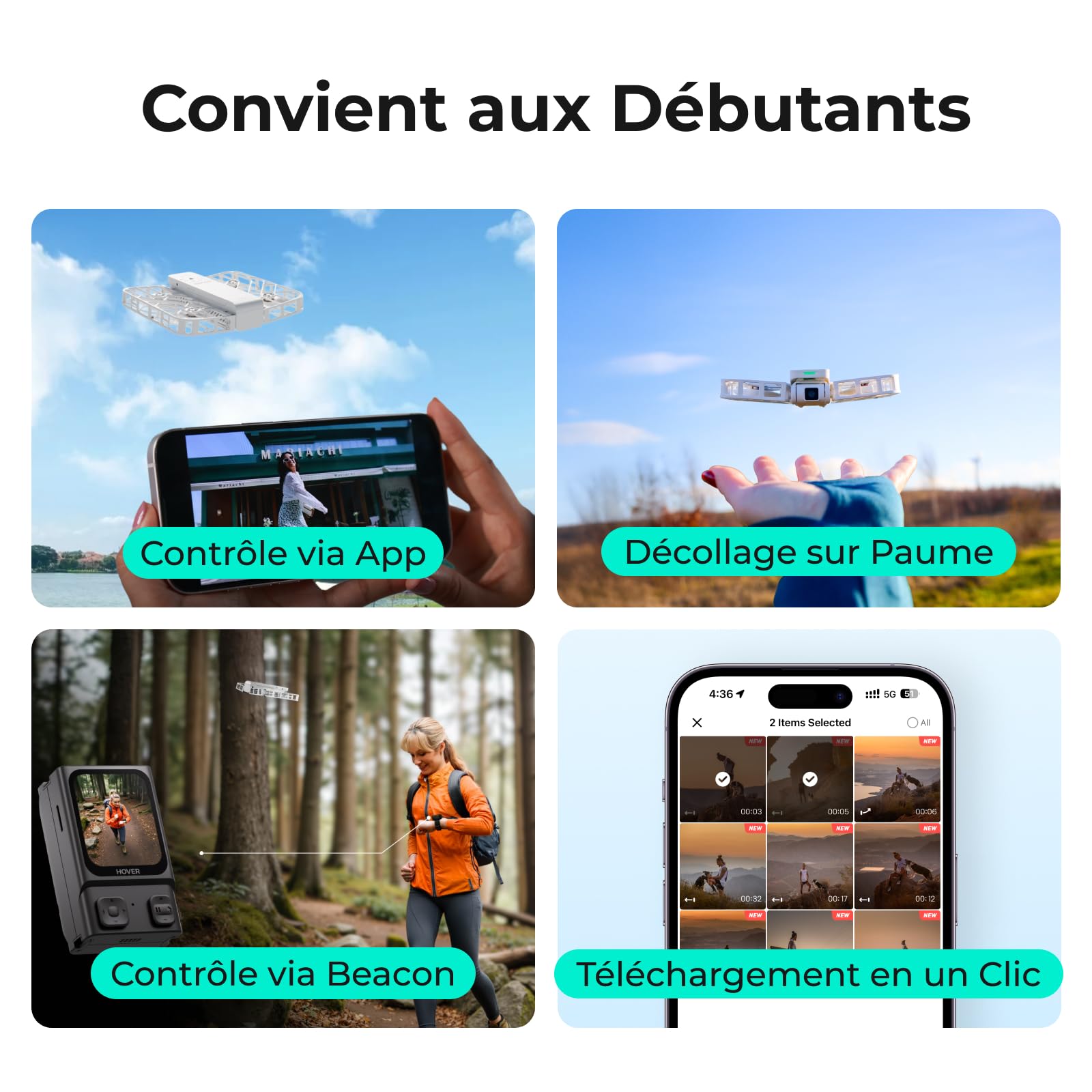 Drone caméra 4K suivez-moi mains libres GPS stabilisé longue autonomie