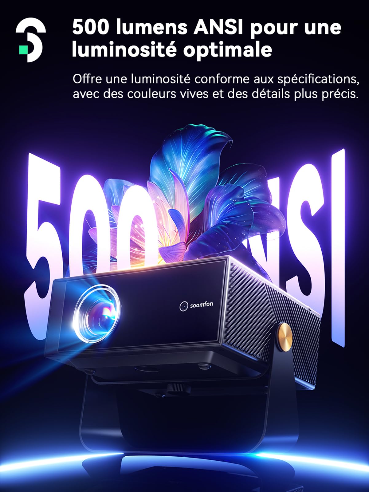 Vidéoprojecteur home cinéma 1080P natif (4K pris en charge) — HDR10 & HLG, alignement intelligent, compatible Netflix