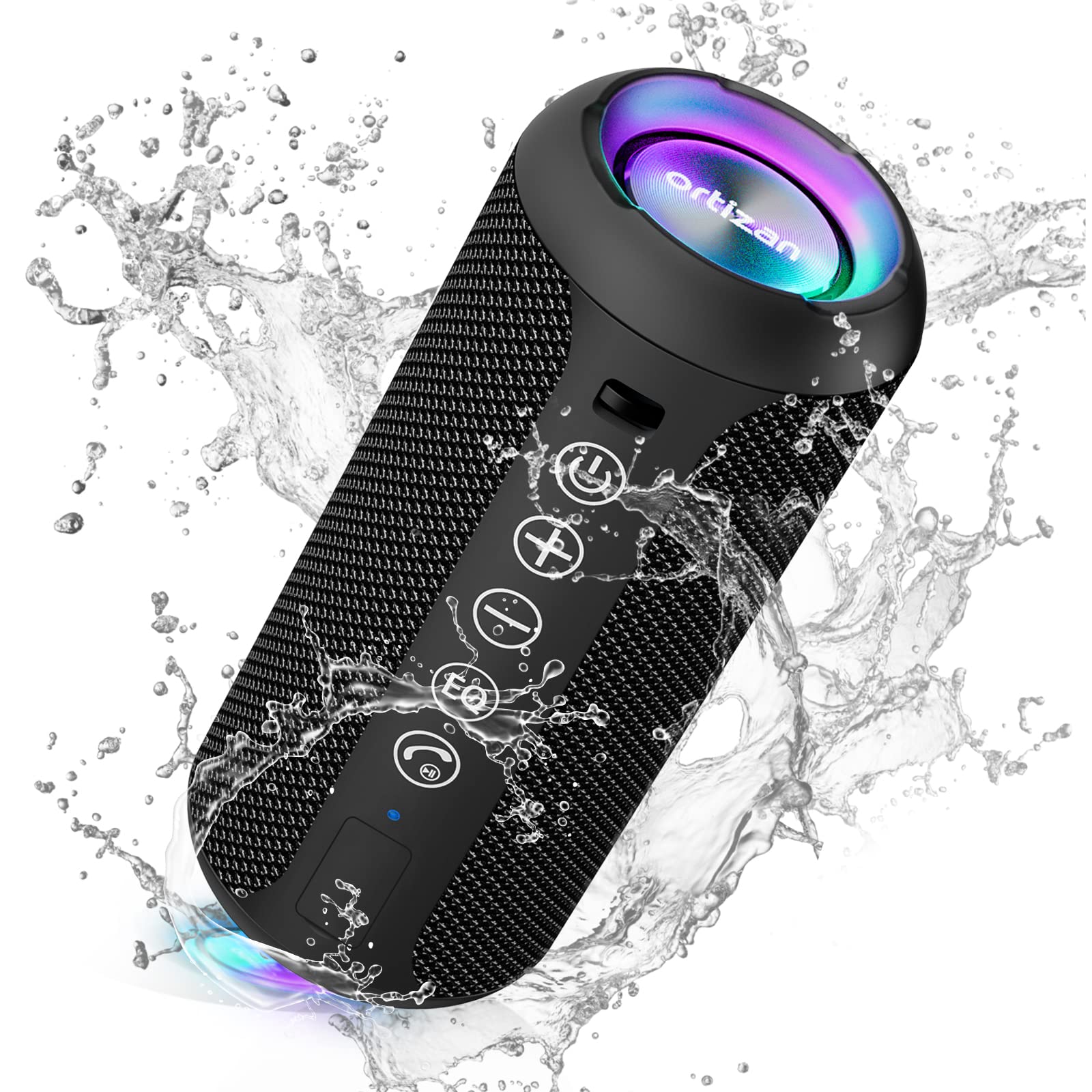 Enceinte Bluetooth 5.3 portable étanche IPX7 — son 360°, lumières RGB, 30h d'autonomie