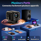 Vidéoprojecteur portable 1080P — WiFi 6, Bluetooth 5.4 bidirectionnel, autofocus et correction trapézoïdale, apps intégrées