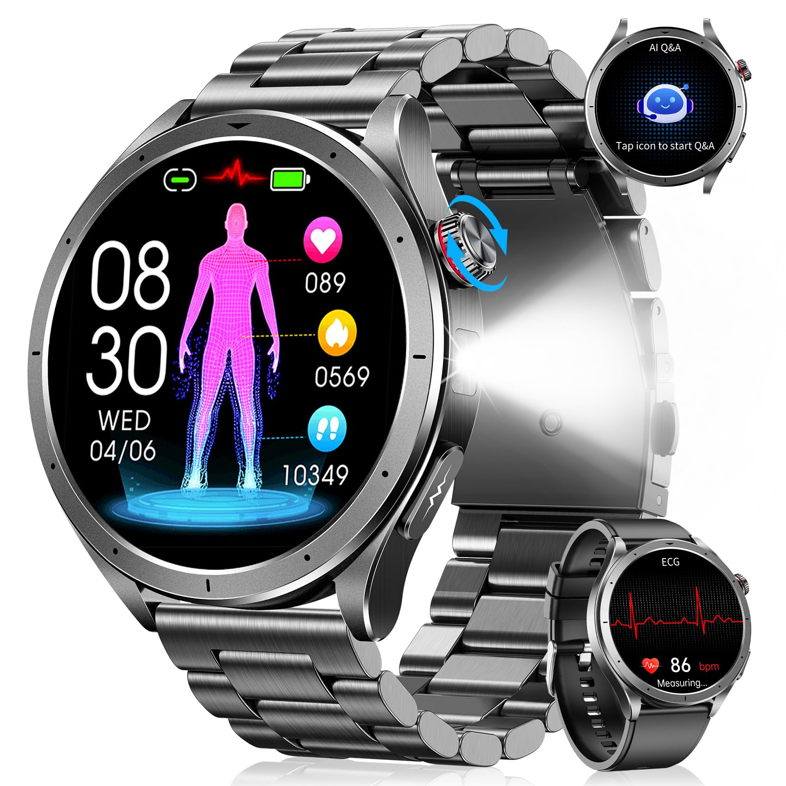 Montre connectée homme ECG HRV AI-GPT tension artérielle santé