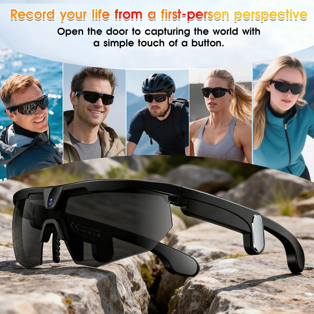 Lunettes connectées sport caméra 8 MP — stockage intégré, enregistrement vidéo