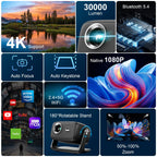 Vidéoprojecteur 4K mise au point automatique portable Android WiFi