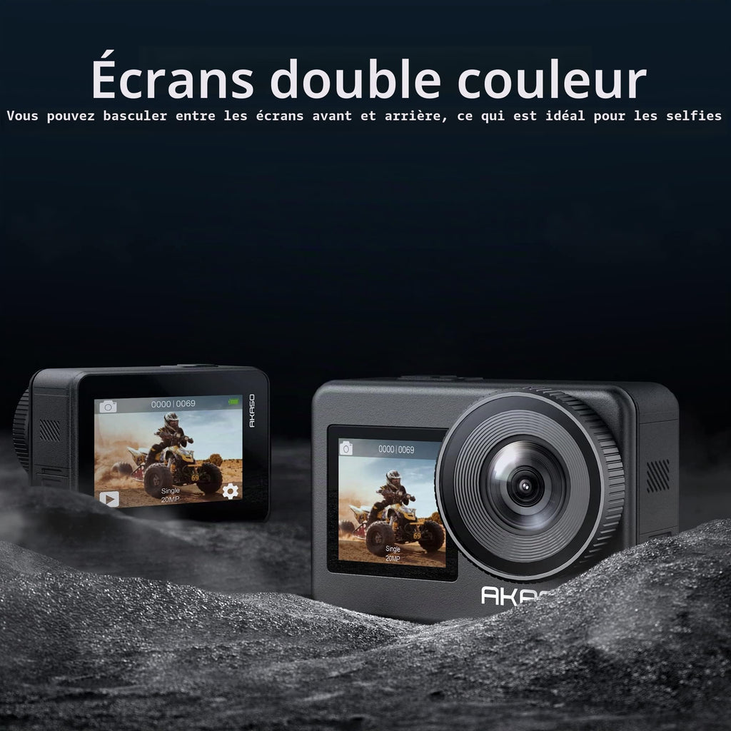 Caméra sport 4K étanche double écran tactile 64Go IPX8 action cam