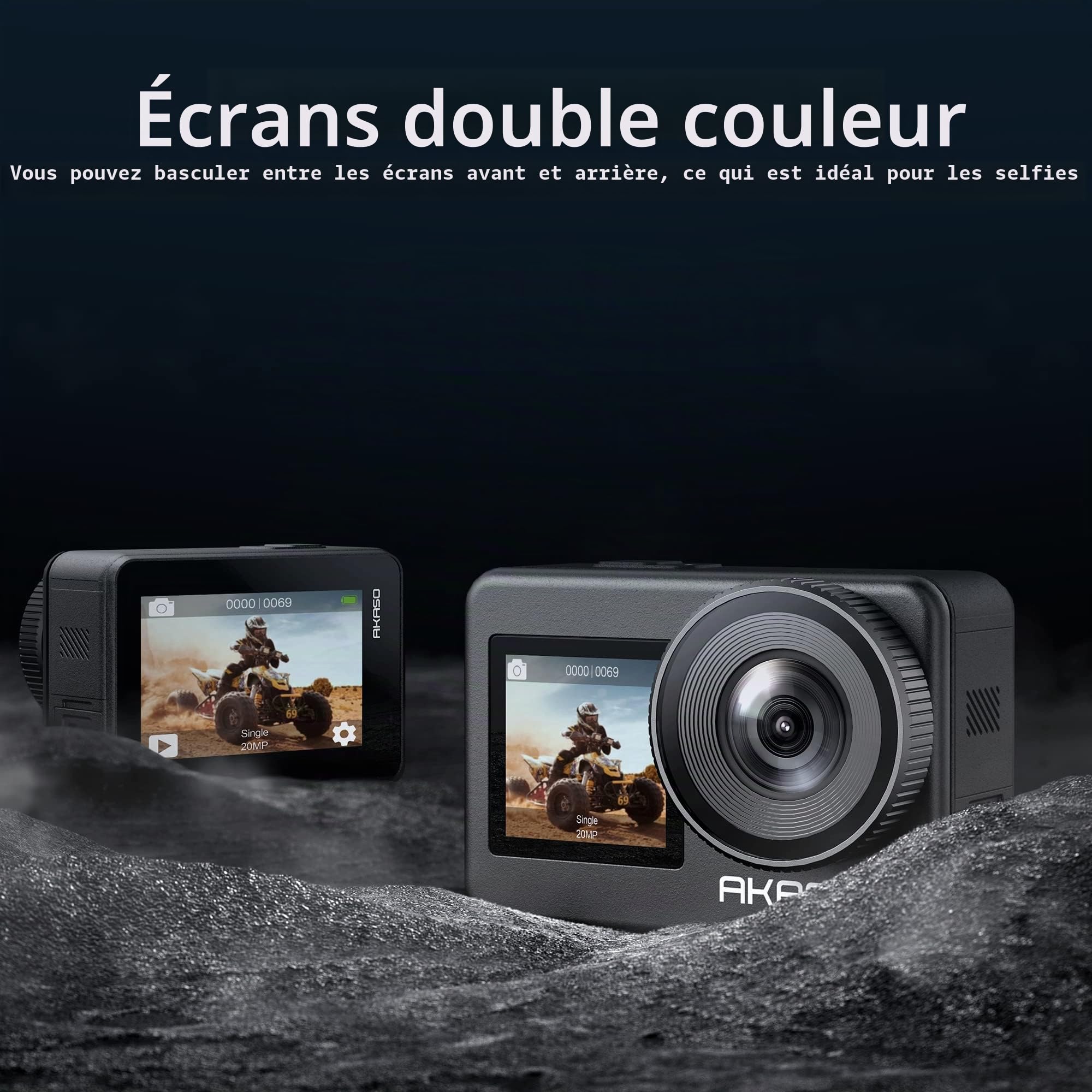 Caméra sport 4K étanche double écran tactile 64Go IPX8 action cam
