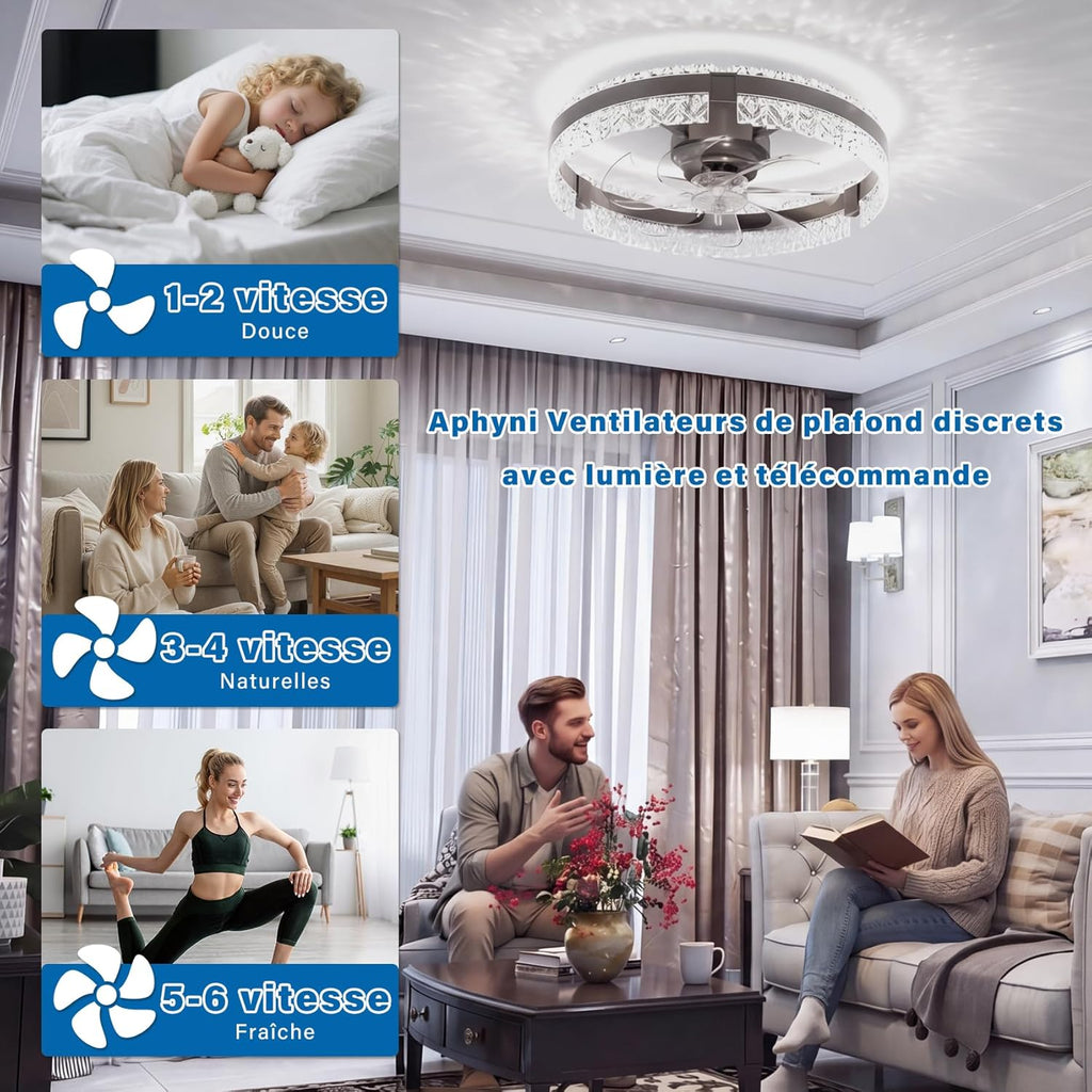 Ventilateur de plafond LED 50 cm noir — télécommande et appli, dimmable — vue 3