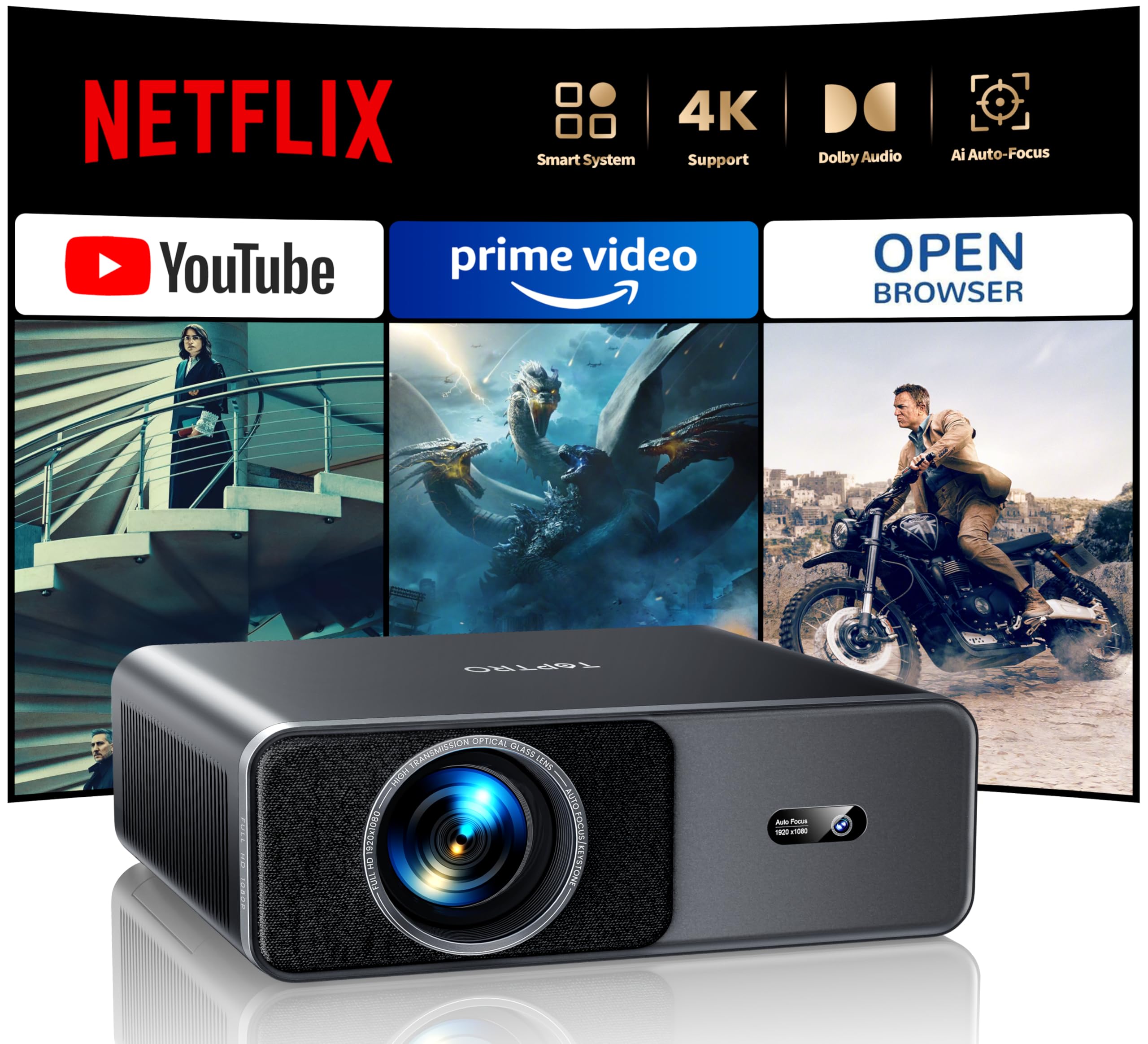 Vidéoprojecteur 4K home cinéma 1000 ANSI portable compatible Netflix