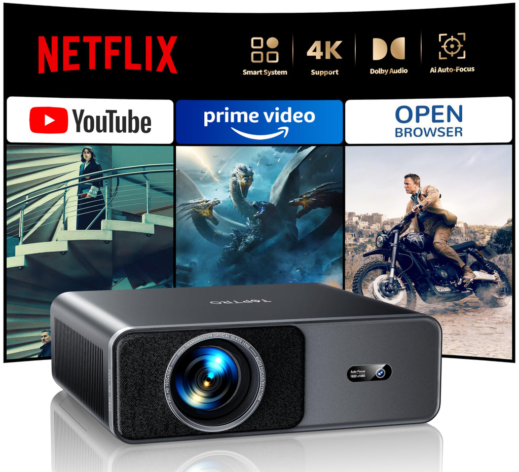 Vidéoprojecteur home cinéma 1080P natif 1000 ANSI lumens — HDR10, Dolby Audio 20W, Bluetooth 5.4, compatible Netflix