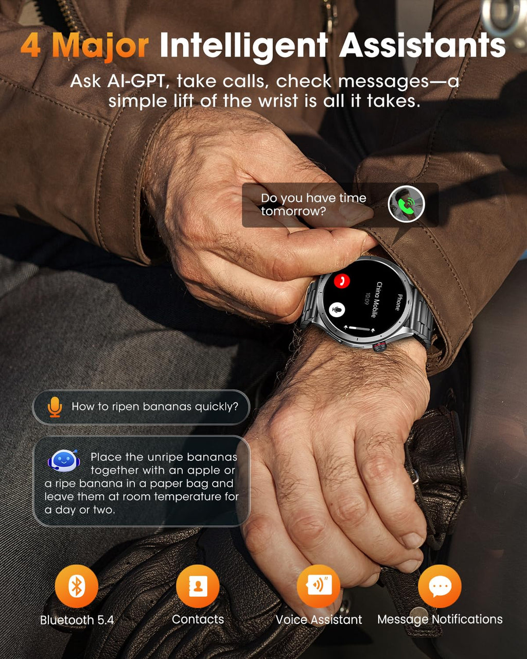 Montre connectée homme ECG HRV AI-GPT tension artérielle santé