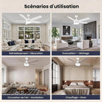 Ventilateur de plafond 152 cm blanc/bois LED — silencieux, 6 vitesses — vue 5