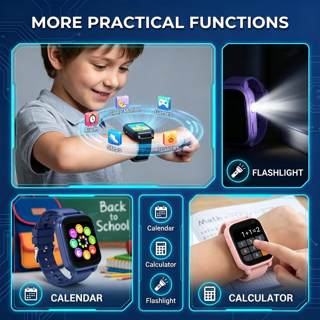 Montre connectée enfant 1,83 pouces HD 18 jeux suivi sommeil sport podomètre